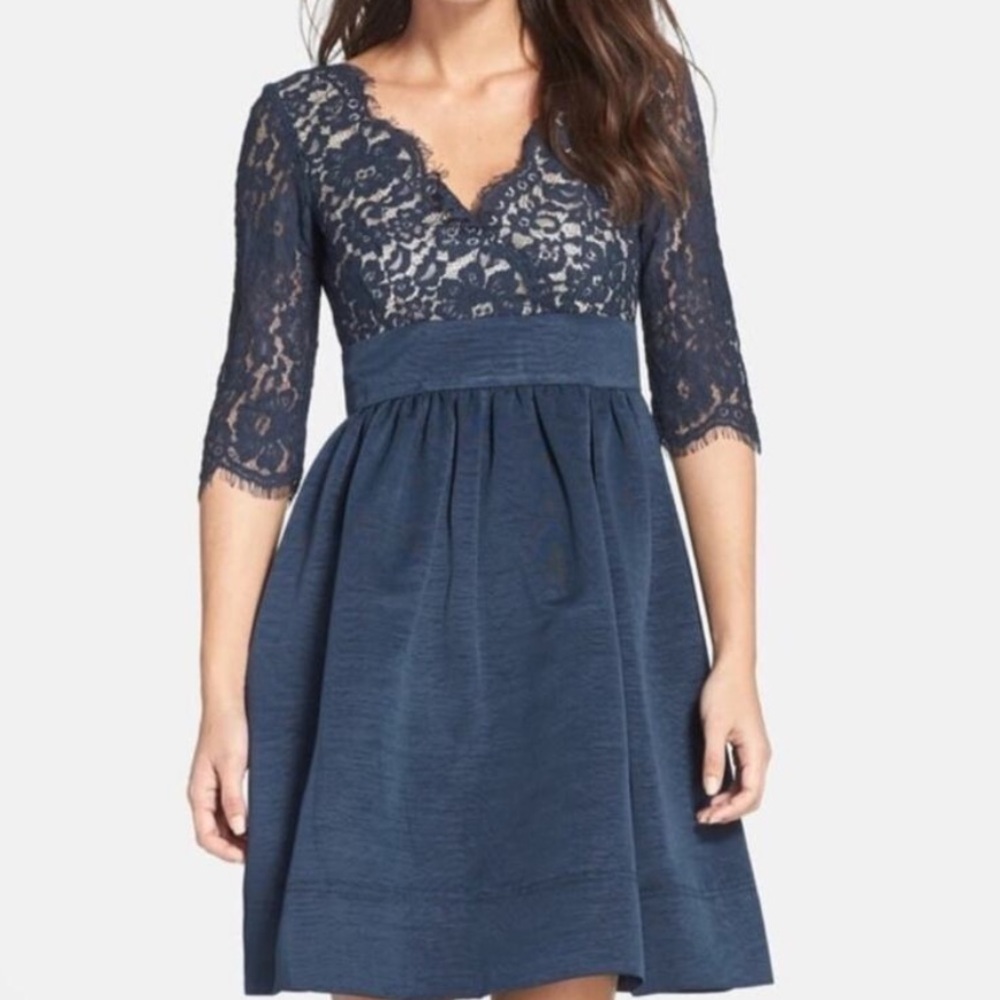 Eliza J Navy Lace midi Dress